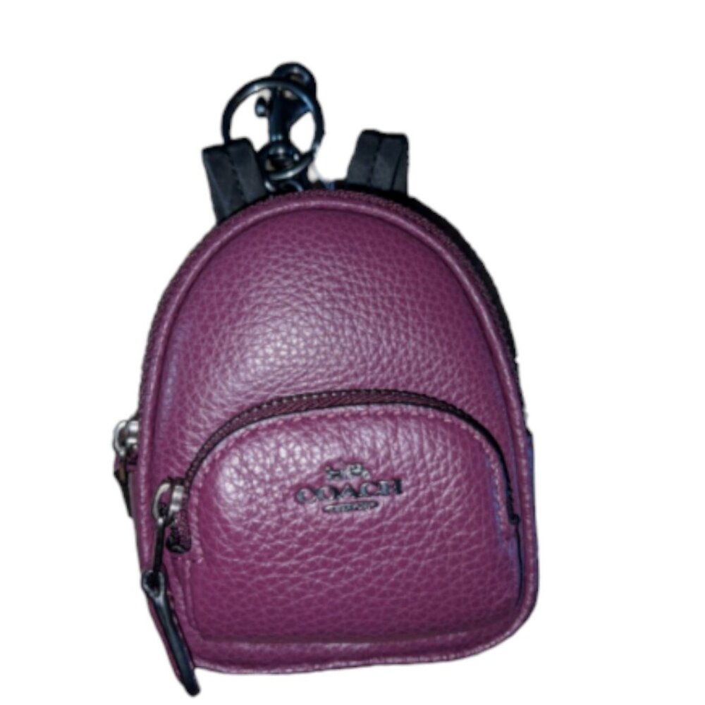 Mini Court Backpack Bag Charm In Pebbled Purple Leather NWT